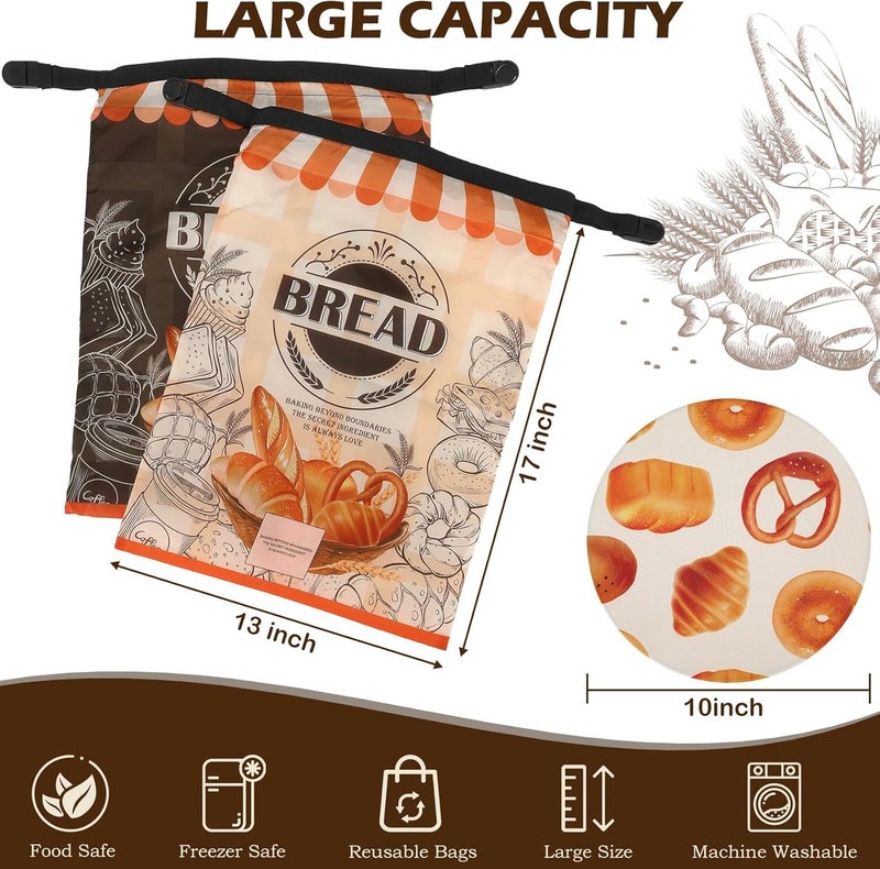 Revahope عبوة 2 أكياس خبز قابلة لإعادة الاستخدام للخبز المنزلي، 17"×13" أكياس تخزين خبز الساوردو مع غطاء وعاء - للحفاظ على الرغيف طازج وسهل الغسل (نمط خبز الرغيف) - Image 4